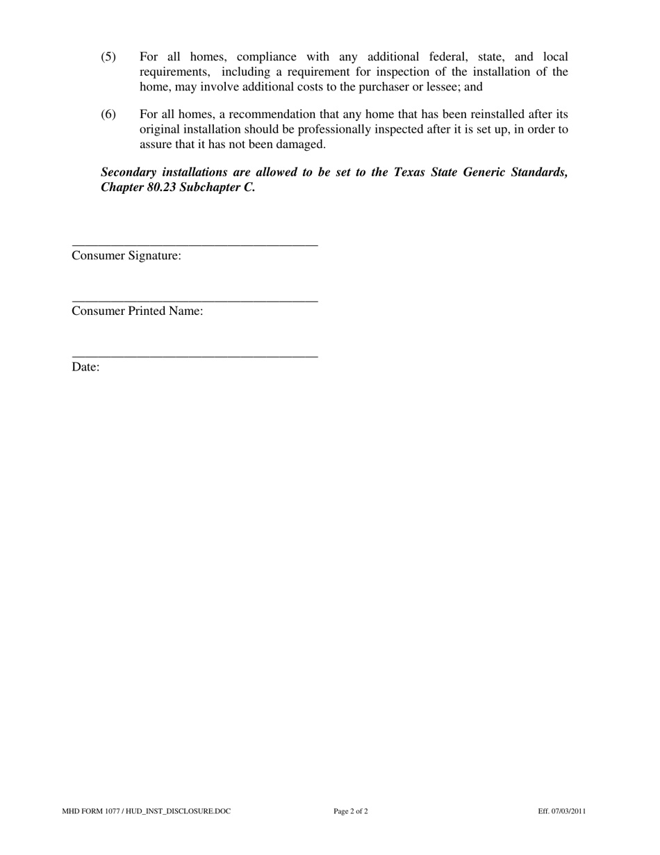 MHD Form 1077 - Fill Out, Sign Online and Download Printable PDF, Texas ...