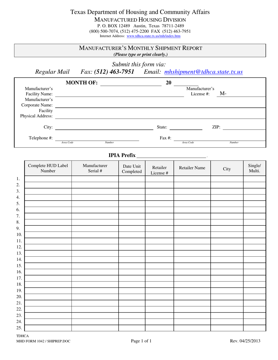 MHD Form 1042 - Fill Out, Sign Online and Download Printable PDF, Texas ...