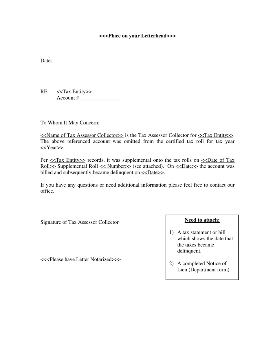 Omitted Tax Sample Letter - Texas, Page 1