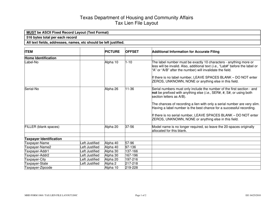 MHD Form 1068 - Fill Out, Sign Online and Download Printable PDF, Texas ...