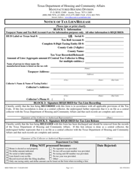 Document preview: MHD Form 1045 Notice of Tax Lien/Release - Texas