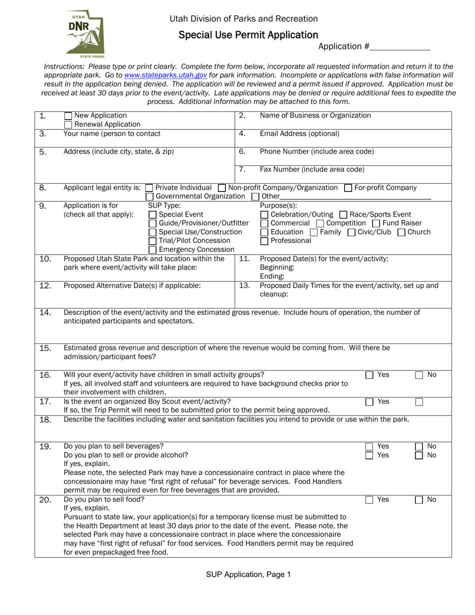 Special Use Permit Application - Utah, Page 1