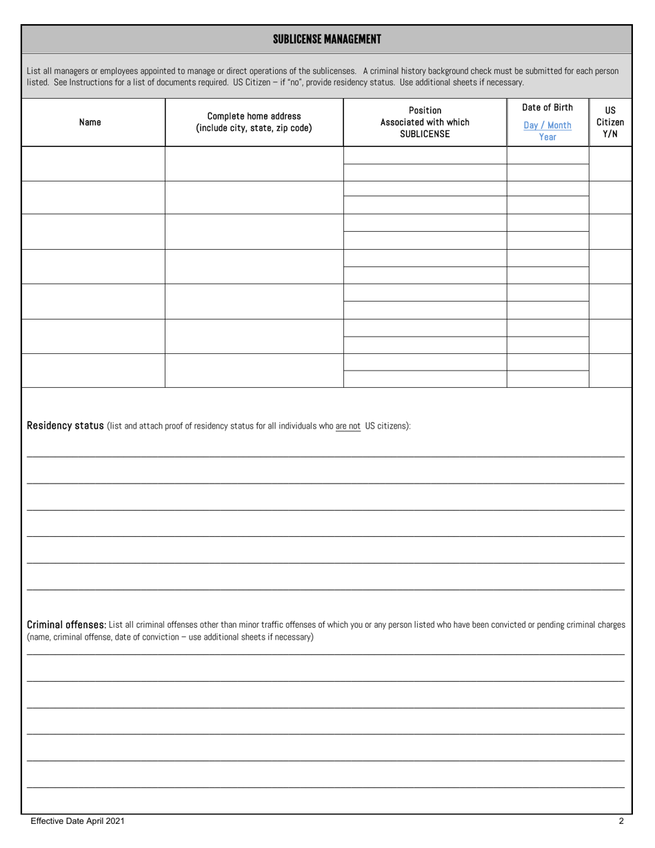 Principal License Additional Sublicense Application - Utah, Page 2
