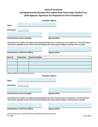 Document preview: Form FA-1064 Interdepartmental Sensitive Non-capital Asset Ownership Transfer Form - Tennessee