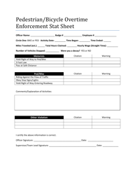 Document preview: Pedestrian/Bicycle Overtime Enforcement Stat Sheet - Utah