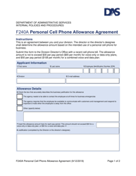 Document preview: Form F240A Personal Cell Phone Allowance Agreement - Utah