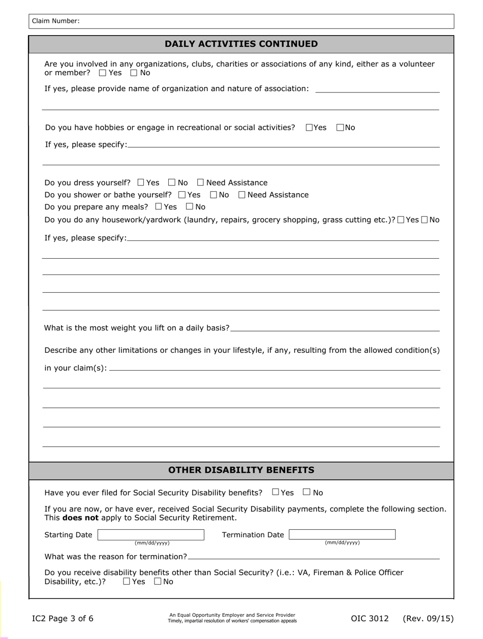 Form IC2 Application for Compensation for Permanent Total Disability - Ohio, Page 3