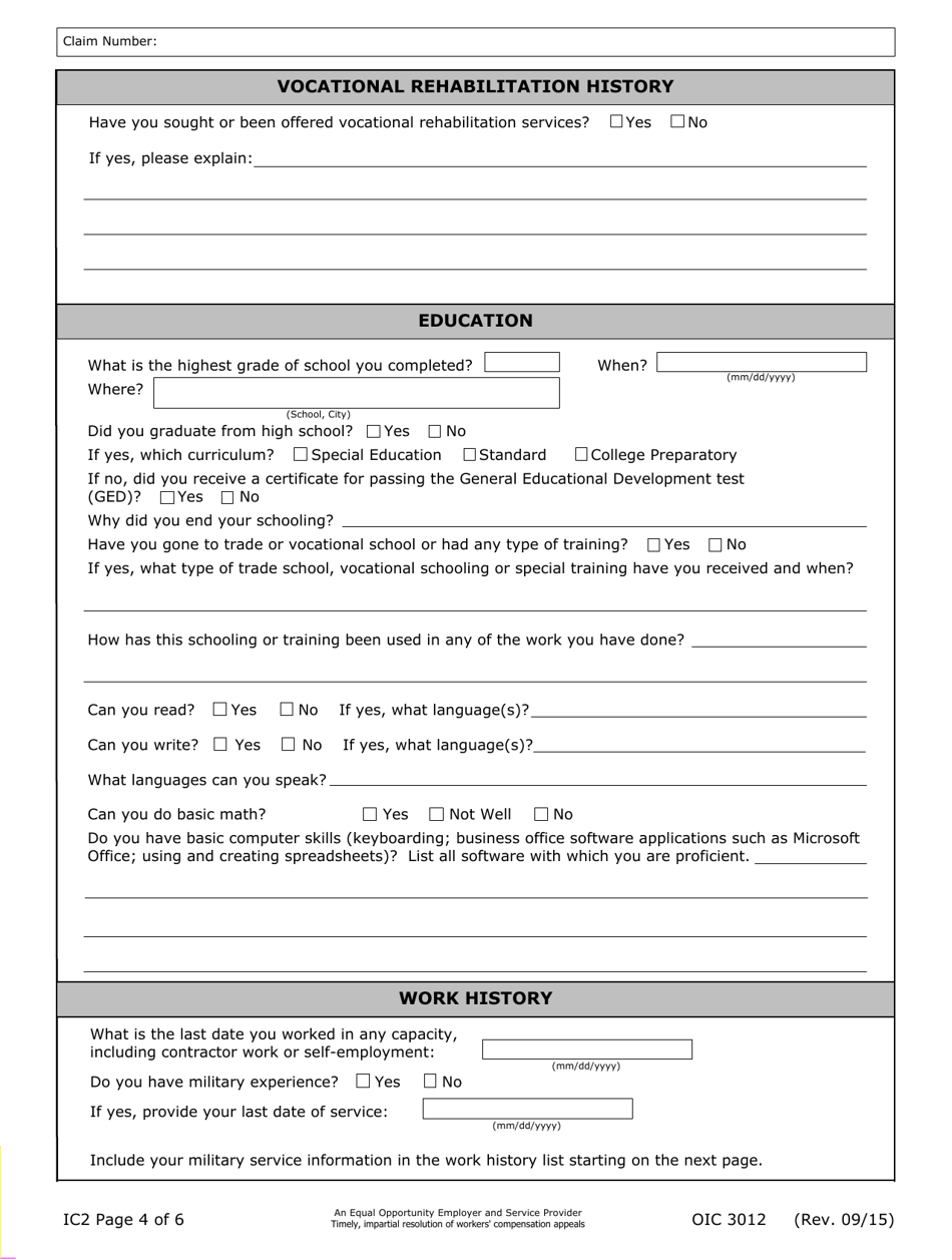Form IC2 Application for Compensation for Permanent Total Disability - Ohio, Page 4