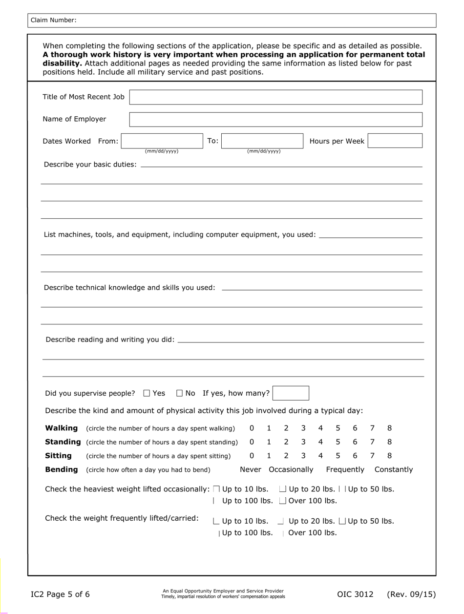 Form IC2 Application for Compensation for Permanent Total Disability - Ohio, Page 5