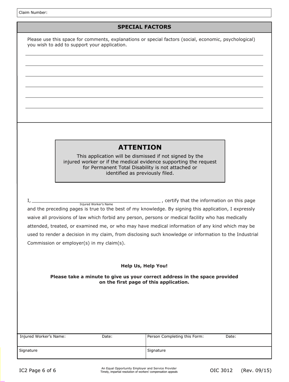 Form IC2 Application for Compensation for Permanent Total Disability - Ohio, Page 6