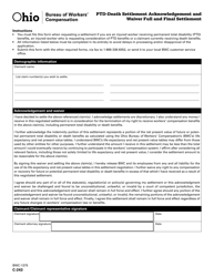 Document preview: Form C-243 (BWC-1375) Ptd-Death Settlement Acknowledgement and Waiver Full and Final Settlement - Ohio
