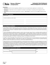 Document preview: Form C-245 (BWC-1377) Indemnity Only Settlement Acknowledgement and Waiver - Ohio