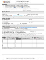 Document preview: Home Health & Personal Care Prior Authorization Request Form - Utah
