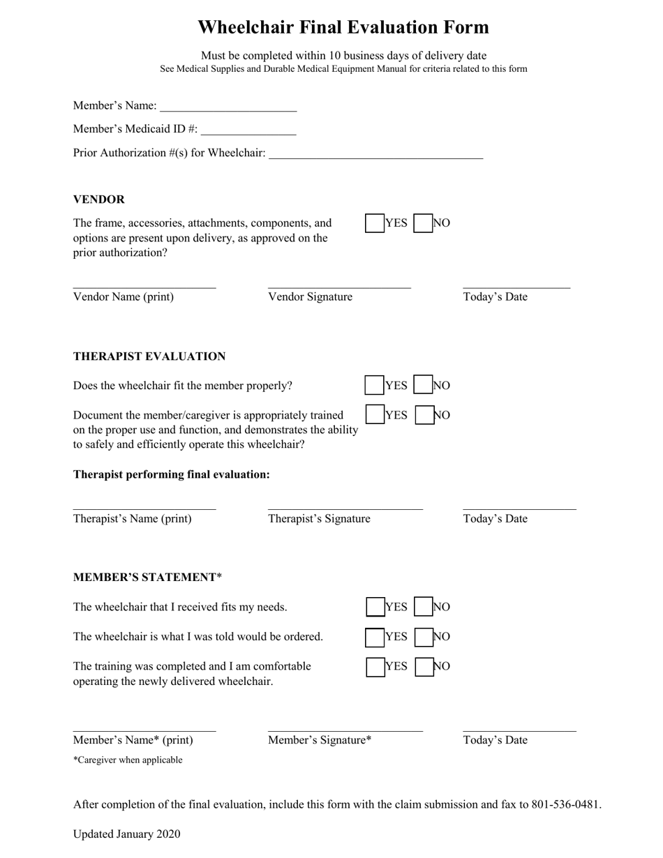 Wheelchair Final Evaluation Form - Utah, Page 1