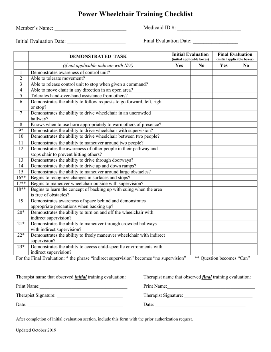 Power Wheelchair Training Checklist - Utah, Page 1