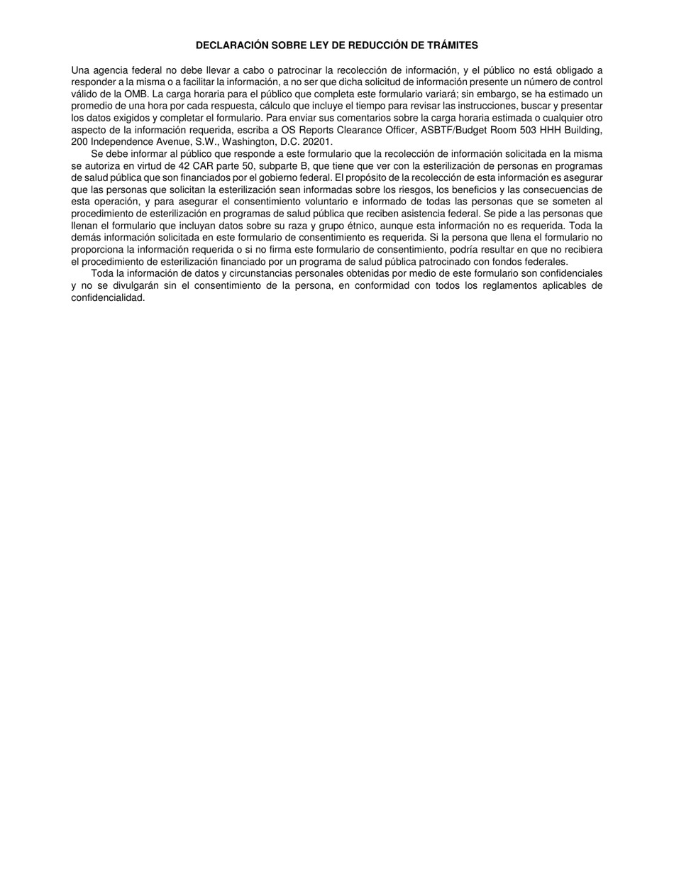 Form HHS-687-1 Consent for Sterilization - Utah (English / Spanish), Page 2
