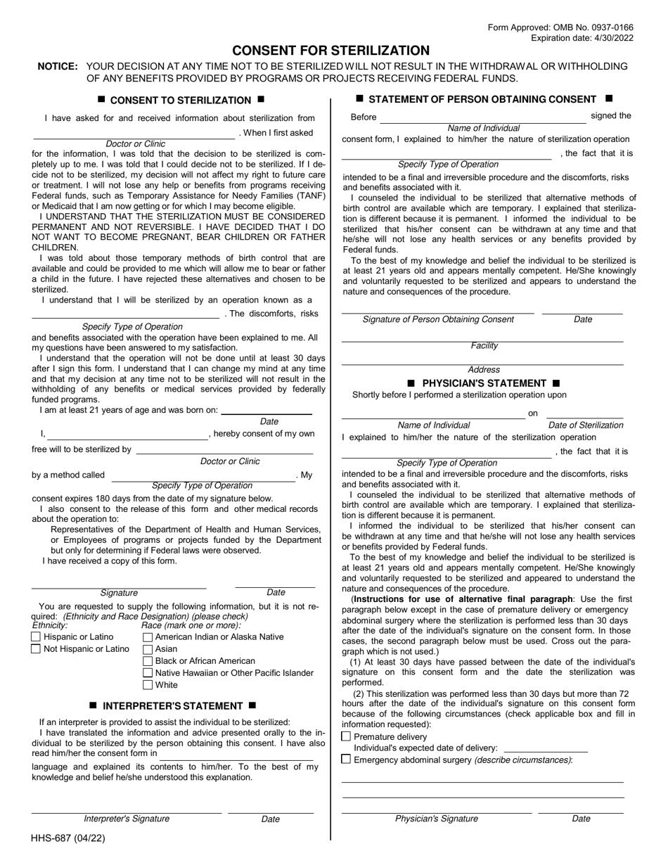 Form HHS-687 Consent for Sterilization - Utah, Page 1