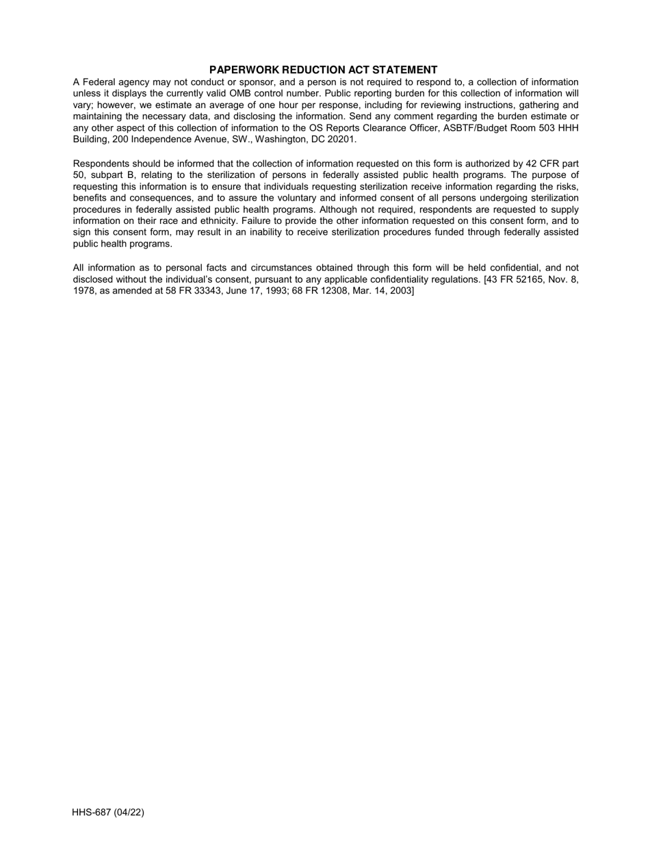 Form HHS-687 Consent for Sterilization - Utah, Page 2