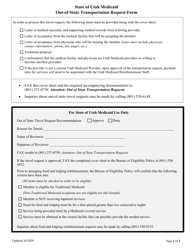 Out-of-State Transportation Request Form - Utah, Page 2