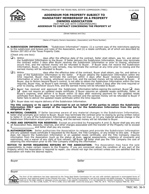 TREC Form 36-9  Printable Pdf
