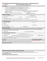 Document preview: Mental Health Residential Treatment Services - Individuals Age 21-64 Prior Authorization Request Form - Utah