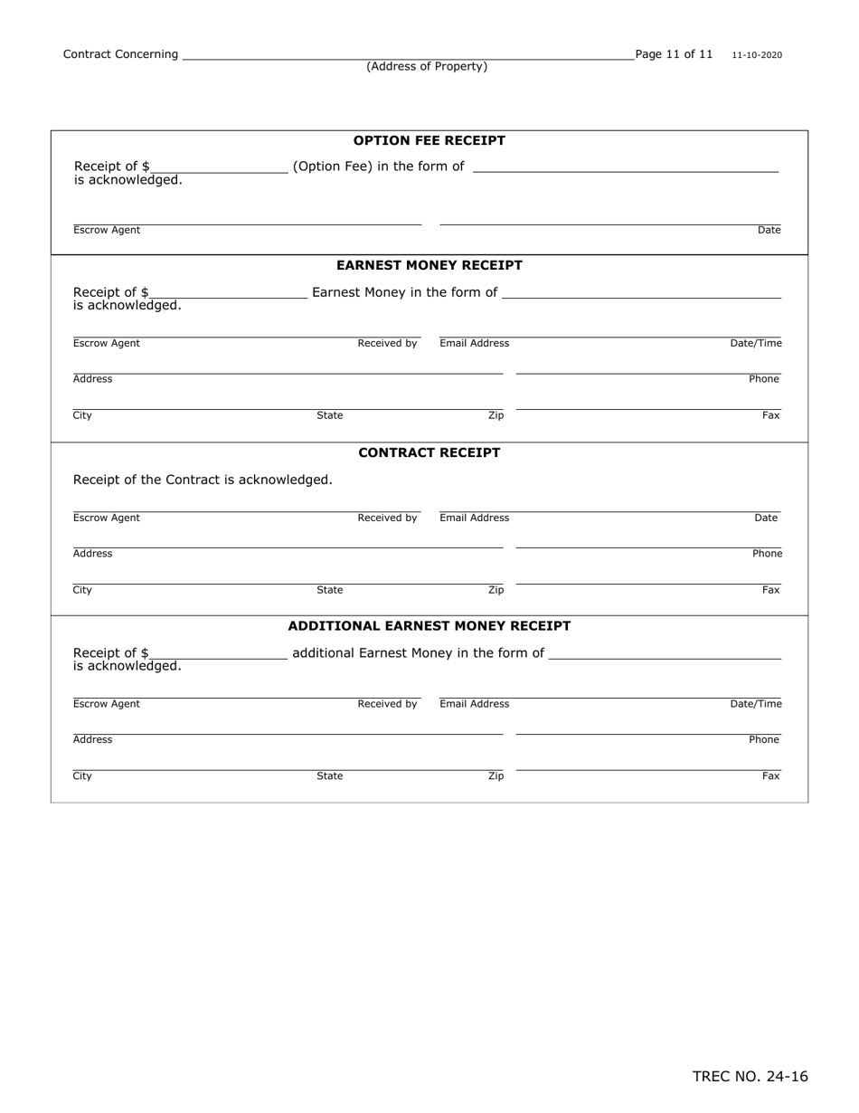 TREC Form 24-16 New Home Contract (Completed Construction) - Texas, Page 11