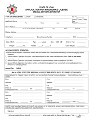 &quot;Application for Fireworks License Special Effects Operator&quot; - Utah
