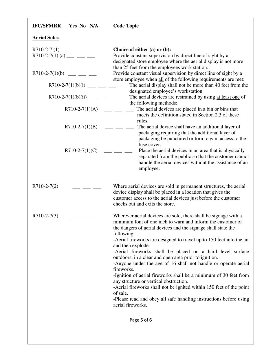 Fireworks Tents, Stands,  Indoor Retail Sales Inspection Form - Utah, Page 5
