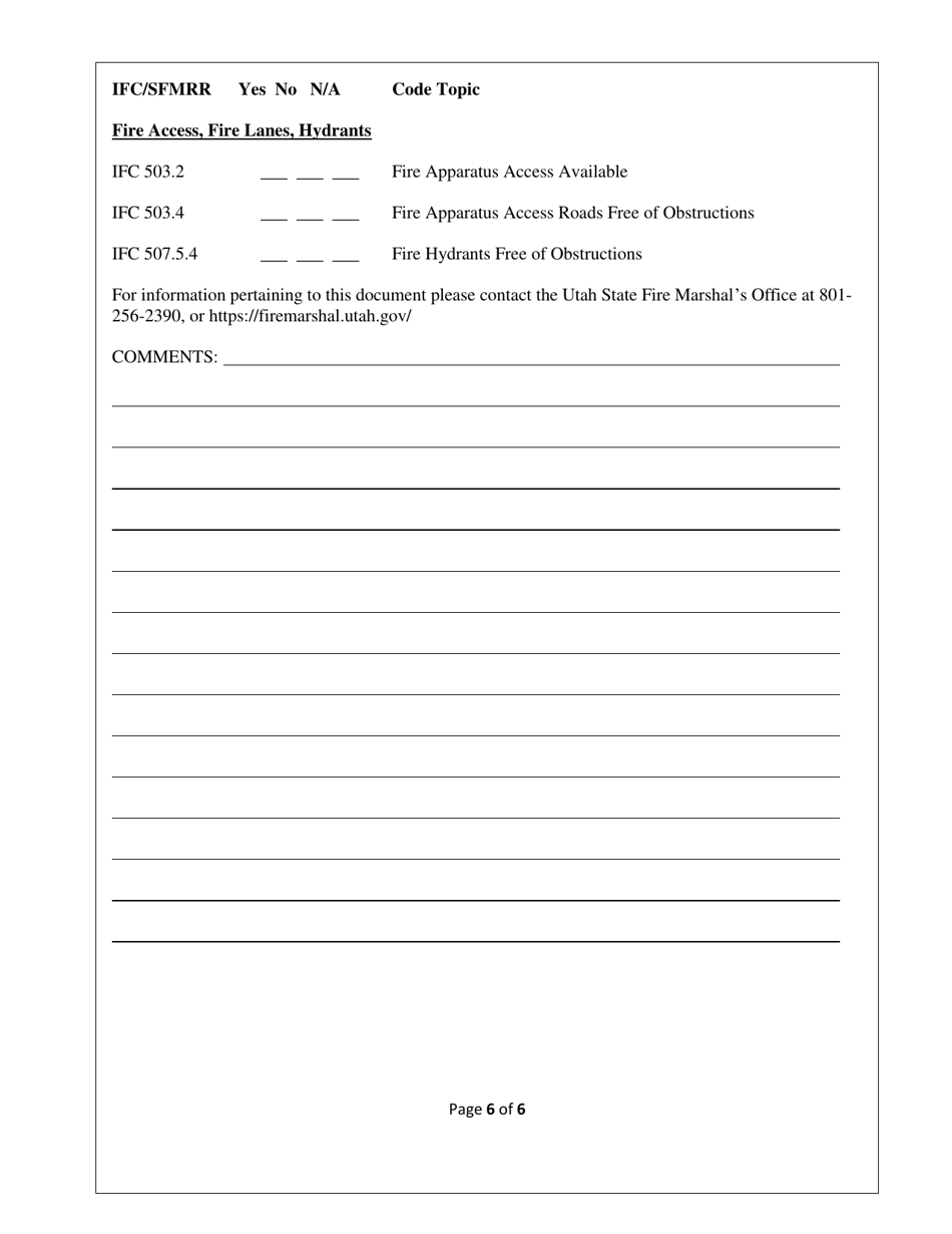 Fireworks Tents, Stands,  Indoor Retail Sales Inspection Form - Utah, Page 6