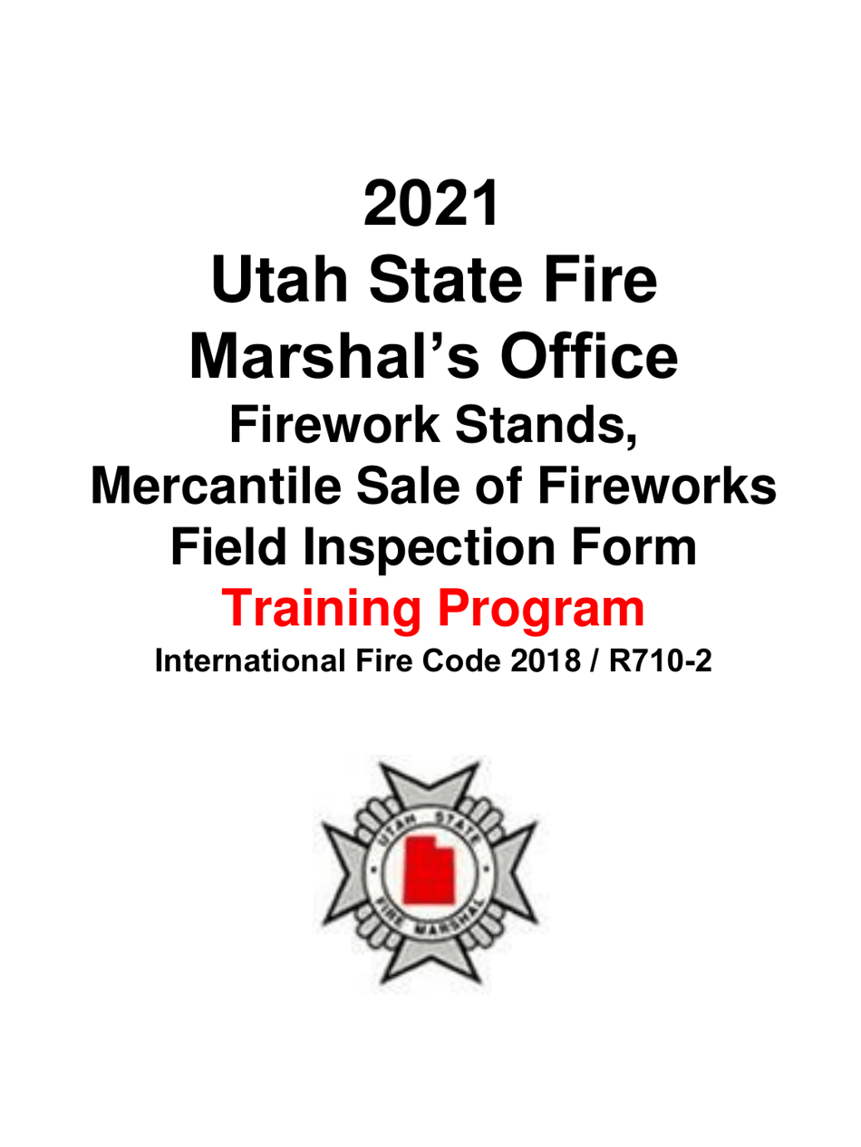 Firework Stands, Mercantile Sale of Fireworks Field Inspection Form - Utah, Page 1