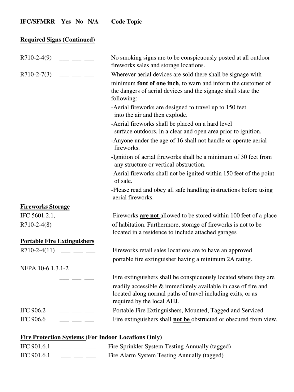 Firework Stands, Mercantile Sale of Fireworks Field Inspection Form - Utah, Page 4
