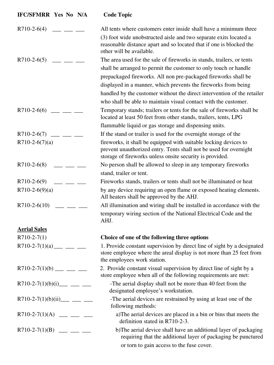 Firework Stands, Mercantile Sale of Fireworks Field Inspection Form - Utah, Page 6