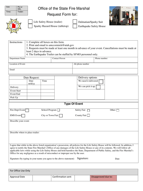 Hazard House and Life Safety House Trailer Request Form - Utah