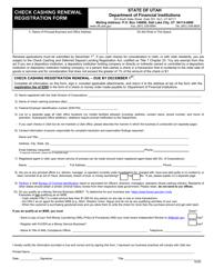 Check Cashing Renewal Registration Form - Utah