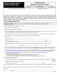 Check Cashing Initial Registration Form - Utah