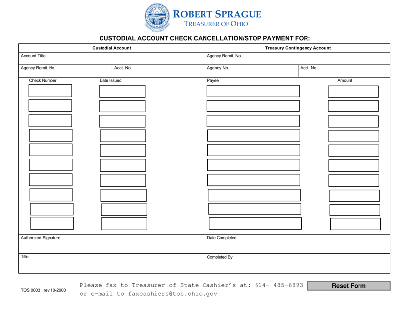 Form TOS0003  Printable Pdf