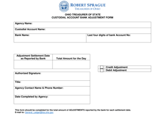 Document preview: Custodial Account Bank Adjustment Form - Ohio