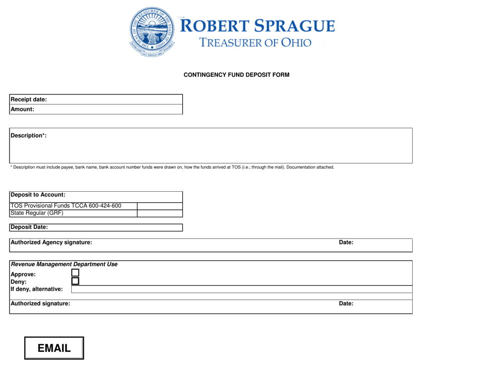 Contingency Fund Deposit Form - Ohio, Page 1