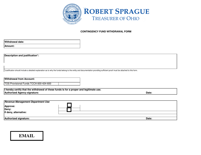 Contingency Fund Withdrawal Form - Ohio Download Pdf