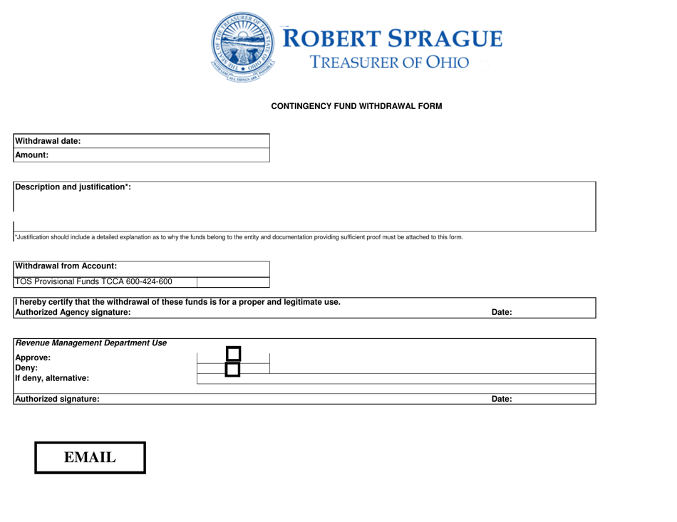 Contingency Fund Withdrawal Form - Ohio, Page 1