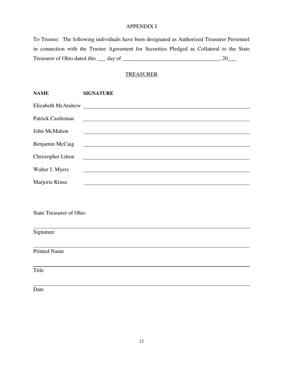 Trustee Agreement for Securities Pledged as Collateral to the State Treasurer of Ohio - Ohio, Page 12