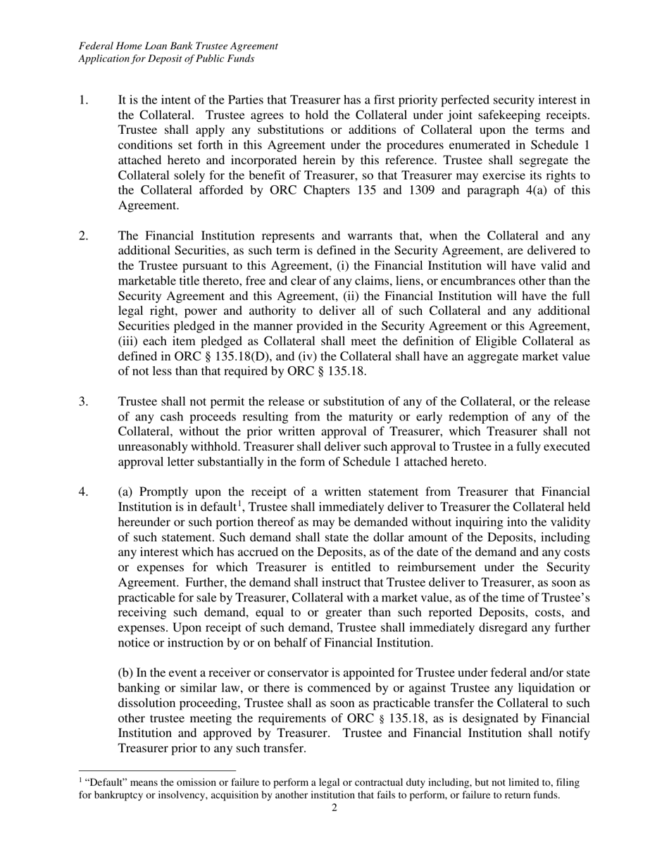 Federal Home Loan Bank Trustee Agreement for Securities Pledged as Collateral to the State Treasurer of Ohio - Ohio, Page 2