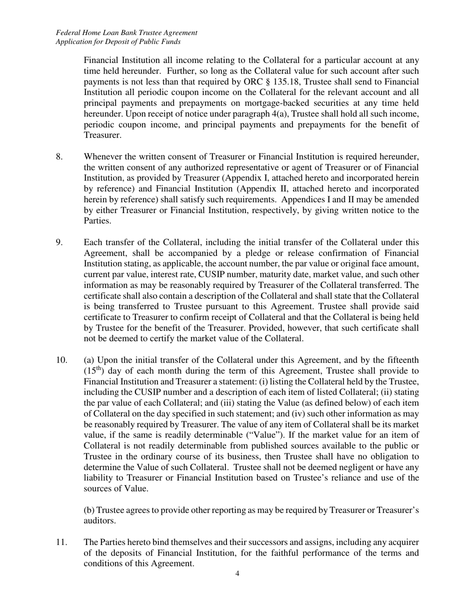Federal Home Loan Bank Trustee Agreement for Securities Pledged as Collateral to the State Treasurer of Ohio - Ohio, Page 4
