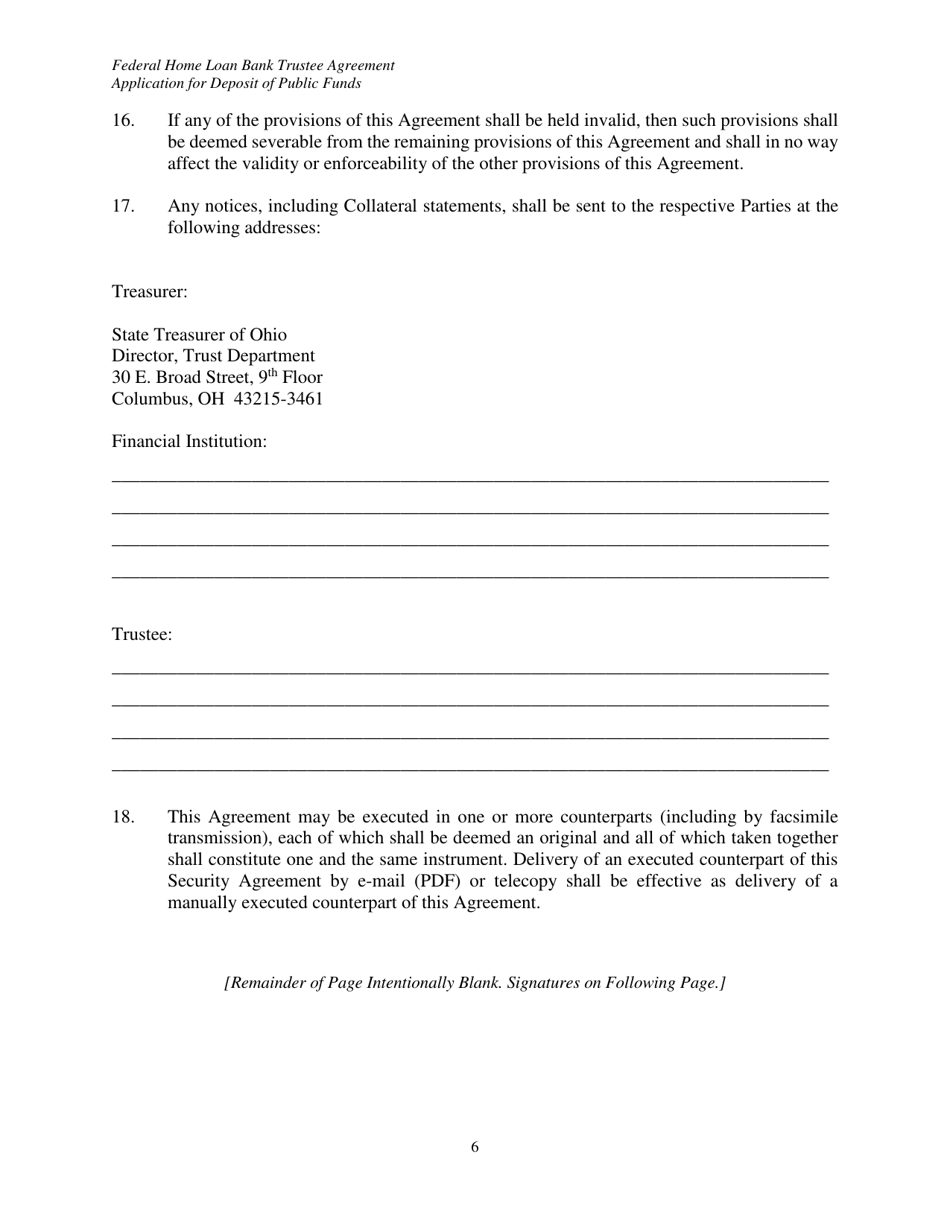 Federal Home Loan Bank Trustee Agreement for Securities Pledged as Collateral to the State Treasurer of Ohio - Ohio, Page 6