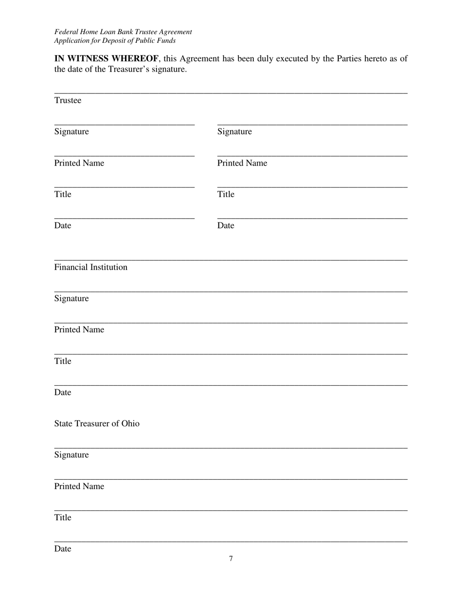 Federal Home Loan Bank Trustee Agreement for Securities Pledged as Collateral to the State Treasurer of Ohio - Ohio, Page 7
