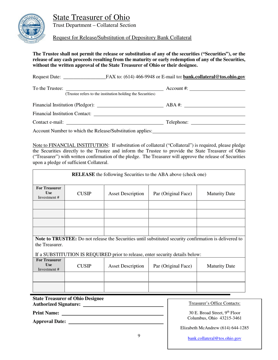Federal Home Loan Bank Trustee Agreement for Securities Pledged as Collateral to the State Treasurer of Ohio - Ohio, Page 9