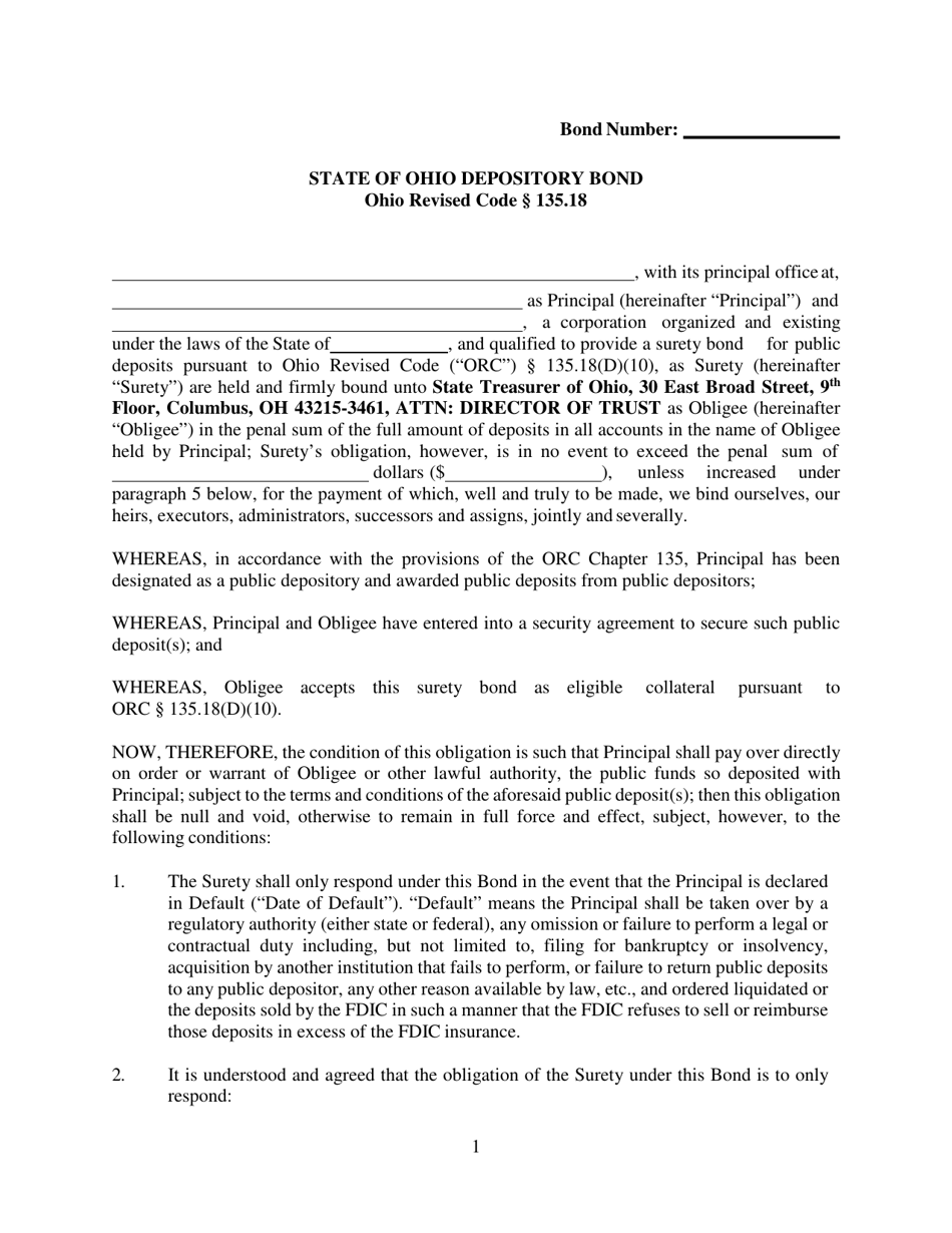 State of Ohio Depository Bond - Ohio, Page 1
