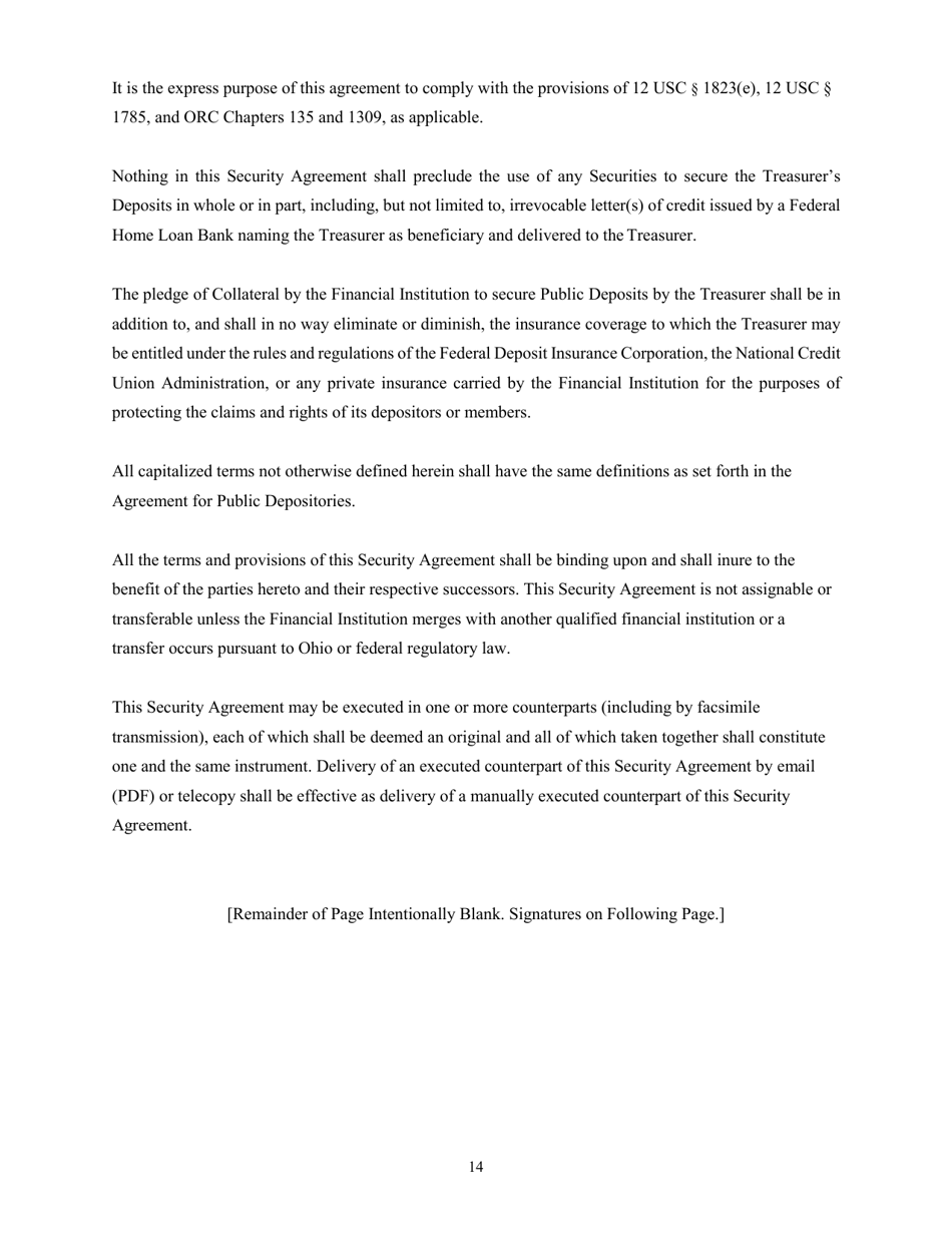 Application and Agreement for Deposit of Public Funds - Ohio, Page 14