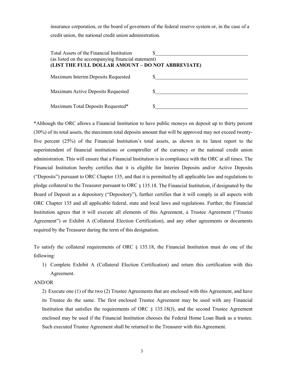 Application and Agreement for Deposit of Public Funds - Ohio, Page 3