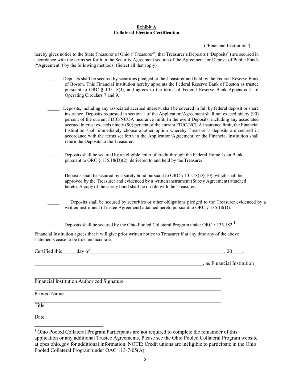 Application and Agreement for Deposit of Public Funds - Ohio, Page 8